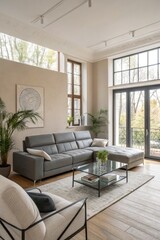 Fototapeta premium Stylish Living Room With Natural Light and Modern Decor Generative AI
