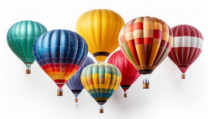 colorful hot air balloons arranged on white background