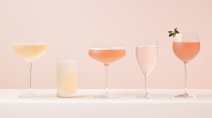Assorted cocktails on a light backdrop, perfect for celebrations or a sophisticated get-together. Cheers to delicious drinks!