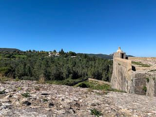 Ancient stone fortress in scenic countryside landscape, historical architecture, cultural heritage,...