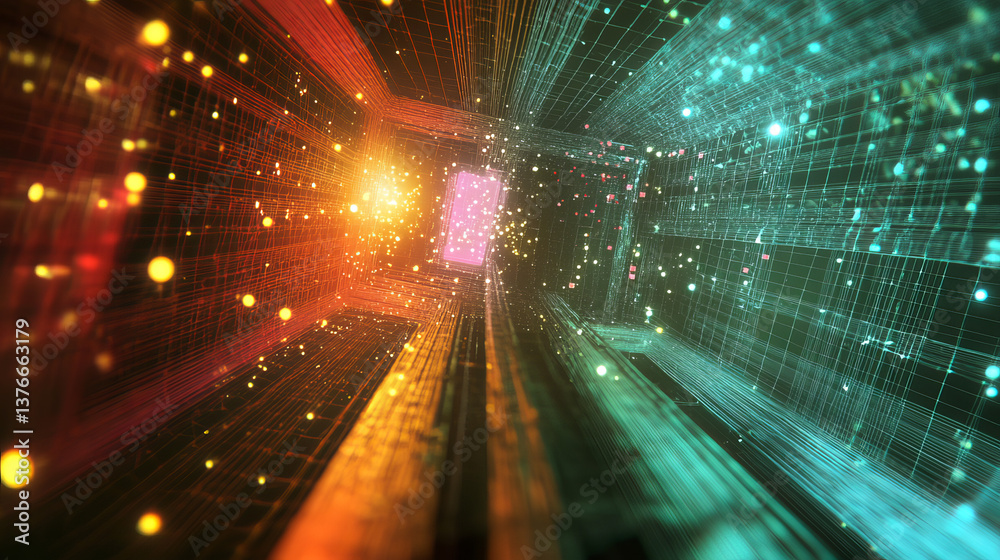 Poster stream, flow digital data. big data analytics and business strategy for innovative solutions. 3d ill