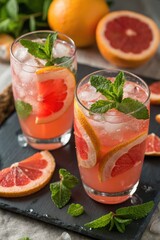 Refreshing Citrus Cocktails Served in Glasses With Mint Garnish Generative AI
