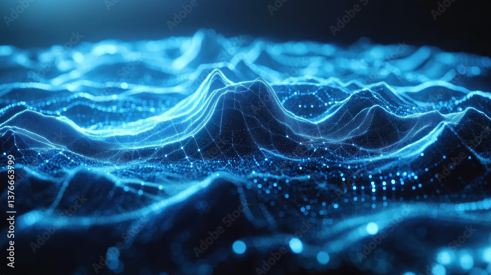Poster stream, flow digital data. big data analytics and business strategy for innovative solutions. 3d ill