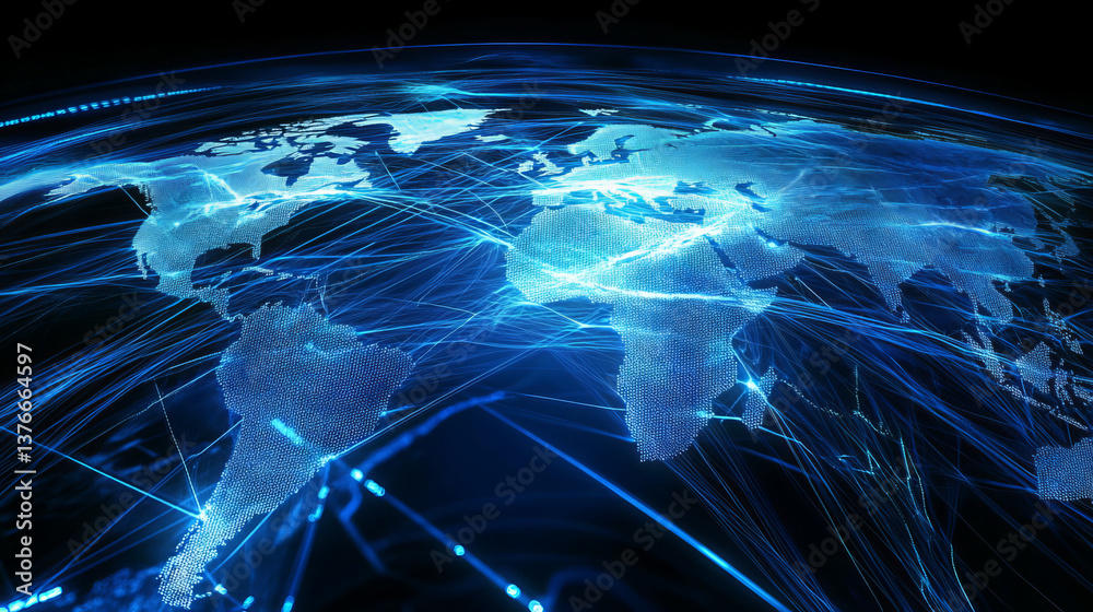 Poster dig data. information flows in cyberspace. global digital network of the future. technological backg