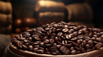 Fototapeta premium A photo of an empty wooden coffee bean barrel.