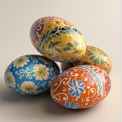 four special painted easter eggs for celebration and decoration. ready to hide the eggs outside 