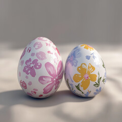 easter eggs with flower pink and yellow. withe background. Colorful easter eggs withe a flower pattern on it 