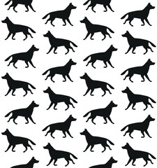 Vector seamless pattern of flat shepherd dog silhouette isolated on white background