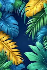 Tropical Leaves Frame with Dark Blue.