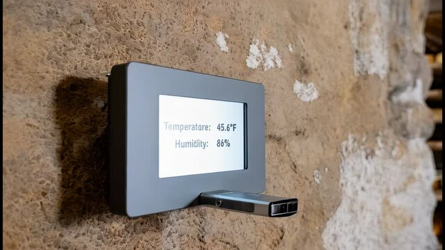 Temperature and humidity sensor in aging cellar for cheese storage monitoring conditions