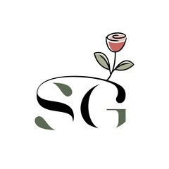 SG Letter Initial Rose Flower Leaf Feminine Logo Template	