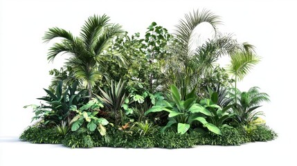 Obraz premium Lush Tropical Garden with Palm Trees and Green Foliage Isolated