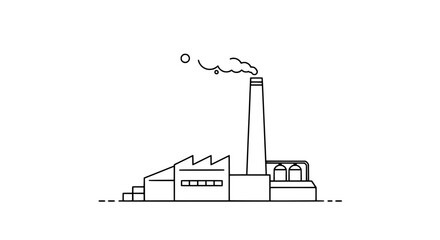 Industrial Silhouette: Minimalist illustration of a factory emitting smoke, symbolizing industry and its environmental impact.