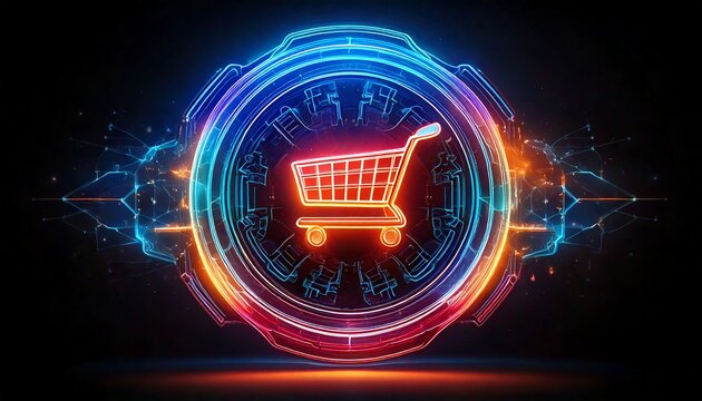 s&iacute;mbolo virtual colorido de carrinho de compras, conceito compras online, promo&ccedil;&atilde;o, mercado