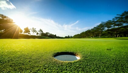 foto de perto, buraco de campo de golf
