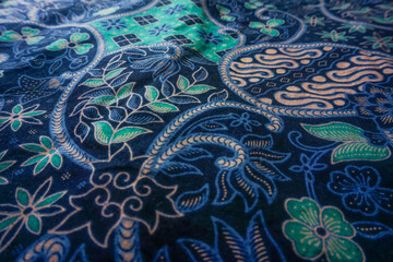The surface texture of cotton fabric with traditional Indonesian batik motifs