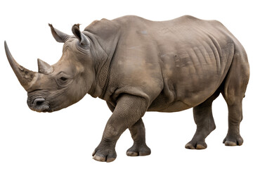 Obraz premium Powerful rhinoceros walking isolated on transparent background, wild animal