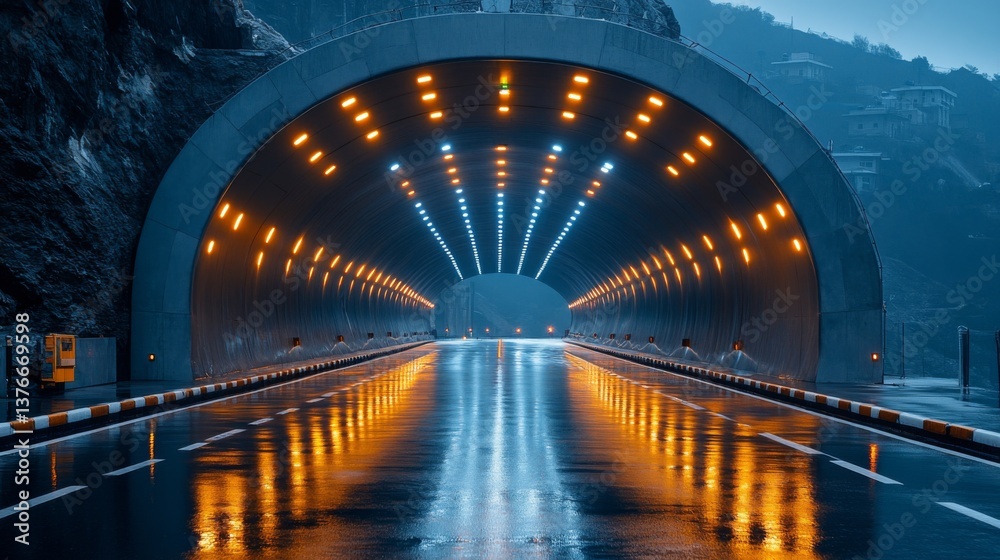 Fototapete a modern tunnel designed for enhanced mobility features advanced lighting and reflective wet surface