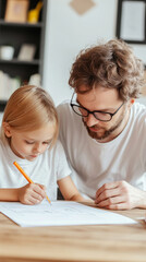 Fototapeta premium Parent supporting child with adhd during homework time for learning success