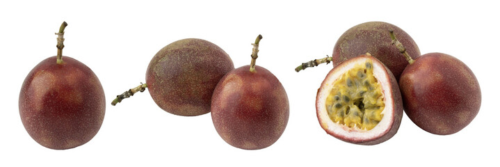 Set of passion fruit isolated on white background