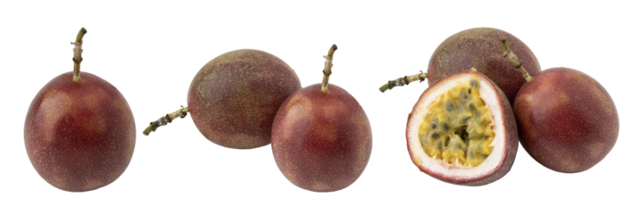 Set of passion fruit isolated on white background