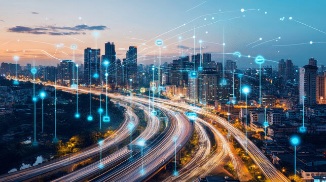 Digital technology. High speed data transfer. Information flow in 3D illustration. Movement in futuristic neon cyberspace