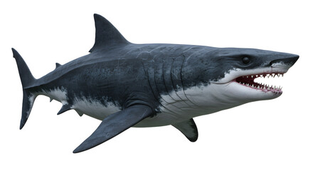 Obraz premium Large Shark with Open Mouth Exhibiting Sharp Teeth Isolated on White