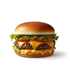 Delicious cheeseburger with beef patty lettuce tomato and melted cheese isolated on white background fast food
