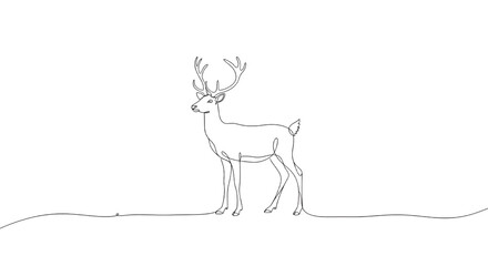 Fototapeta premium Elegant Deer Standing in Minimalist One-Line Style on White Background