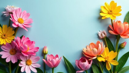 Colorful spring flowers arrangement on paper background, paper background, floral art