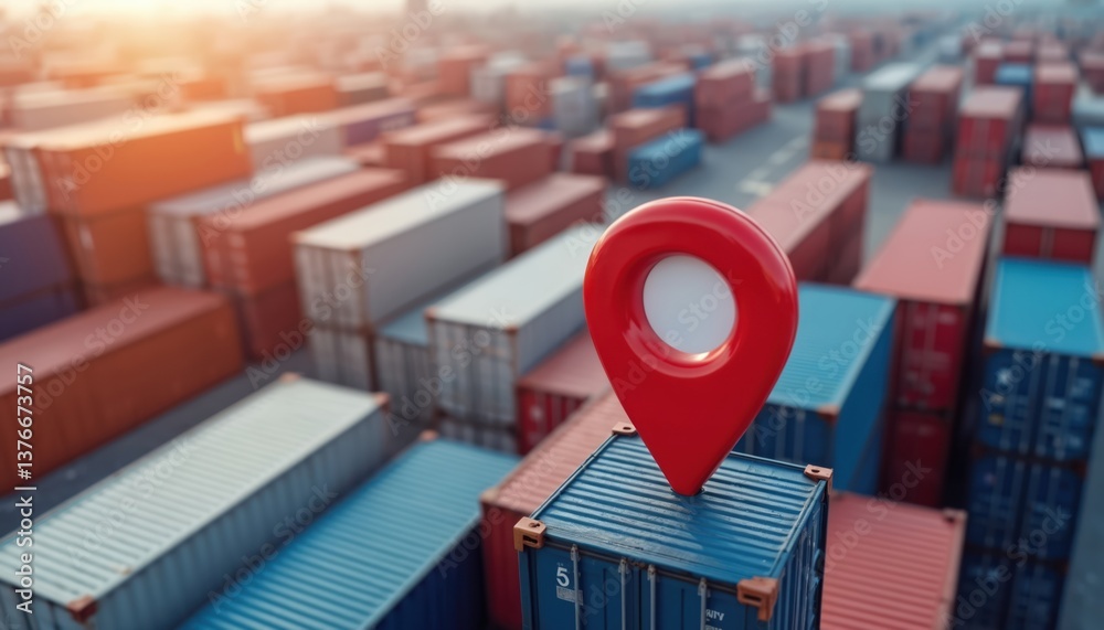 Aufkleber global asset tracking concept. red location pin on shipping containers. illustration of cargo monito
