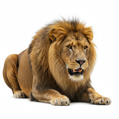 Fototapeta premium Male African Lion doing flehman response on wite background