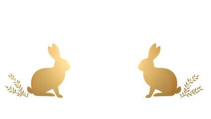 Ein minimalistischer weißer Hintergrund mit eleganten Osterhasen-Silhouetten aus Goldfolie und dezenter floraler Linienkunst. Ostern. KI Generated