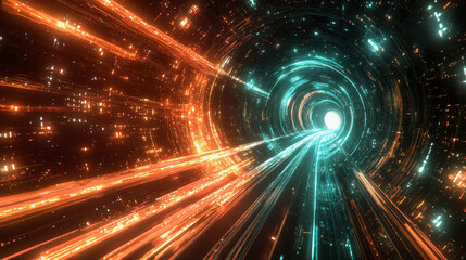 Naklejka premium Bright signals transmit data quickly. Bundles of abstract fiber optic wires in neon light. Technology of high-speed Internet connection. Cyber concept 3d illustration