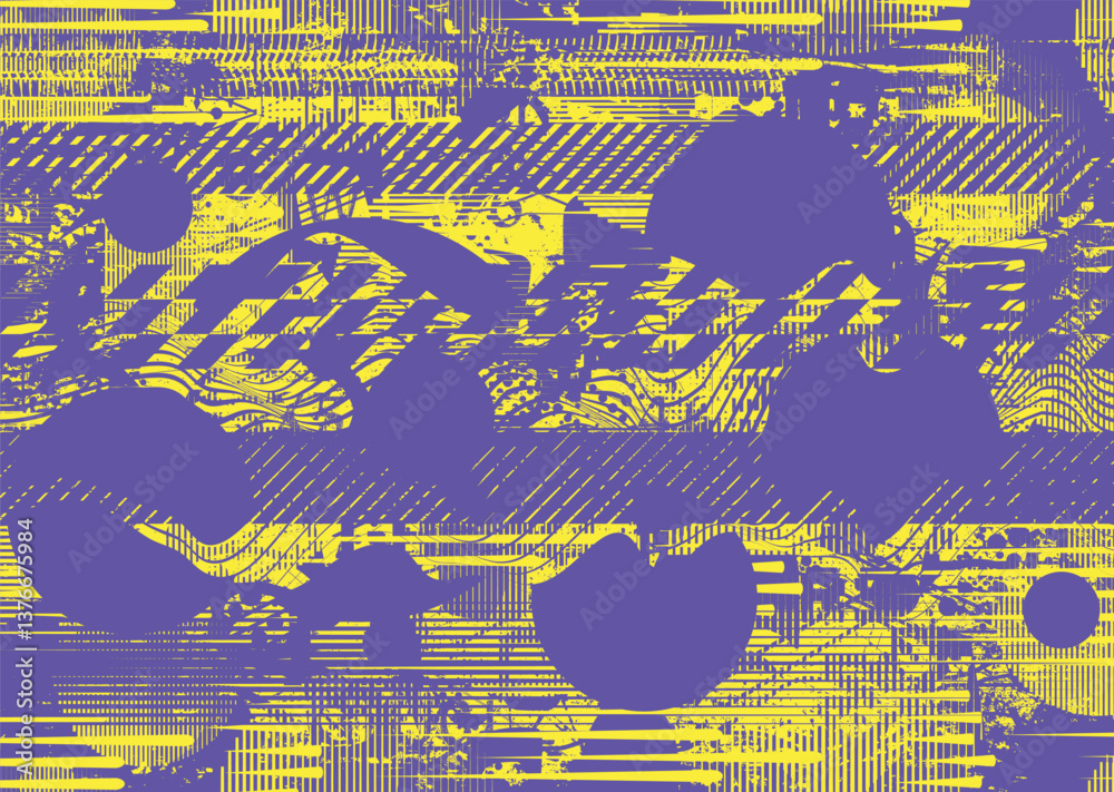 Aufkleber Background with glitch distorted grunge textures . grunge background texture with halftone dots, glitched shapes, textures and lines .Screen print vector background with grunge textured surface.