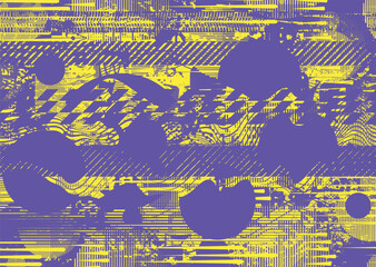 Background with glitch distorted grunge textures . grunge background texture with halftone dots, glitched shapes, textures and lines .Screen print vector background with grunge textured surface.