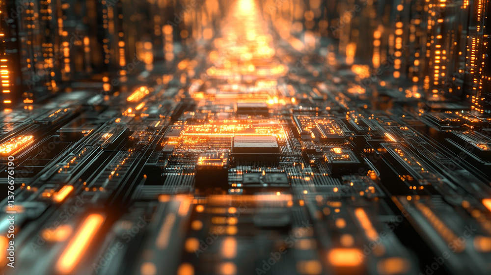 Poster processor of the future. concept of global cyberspace. innovations in computer nanotechnology. 3d il