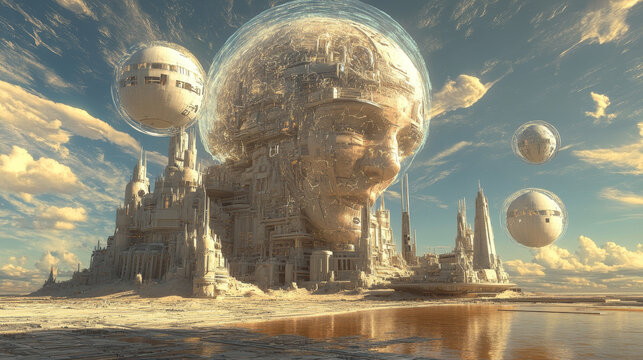 Brain. Cyber mind and Digital Neural Networks. Artificial intelligence in the civilization of the future. Fantastic 3D illustration
