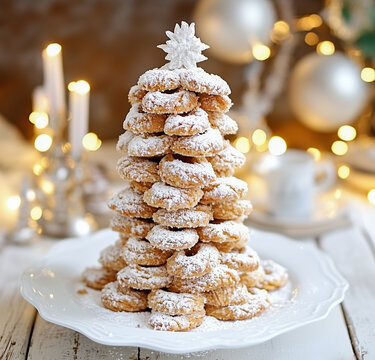 Norwegian Kransekake, wreath cake, Xmas food concept