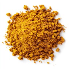 Isolated spices including turmeric and paprika powder, dry ingredients for curry seasoning, presented in a white bowl
