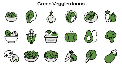 Simple Icon set related to Fresh Vegetables. Contains icons: lettuce, onion, broccoli, avocado