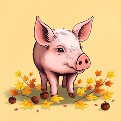 A young piglet and acorns