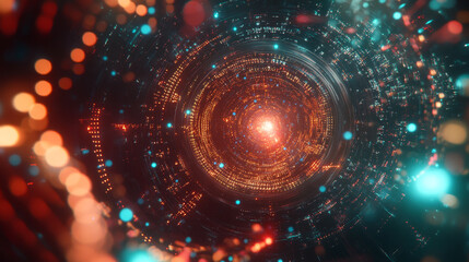 Obraz premium Abstract nanostructure and technologies of the future. Information funnel. Global network. Polygonal light grid. 3D portal illustration with shallow depth of field