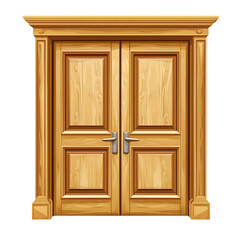 Obraz premium Elegant Double Wooden Doors Classic Design, Interior & Exterior Entryway