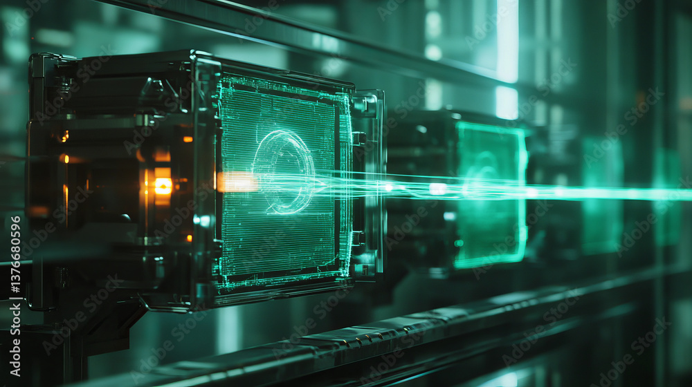 Poster blockchain. quantum computer architecture. fantastic cyberspace technology of the future. secure dig