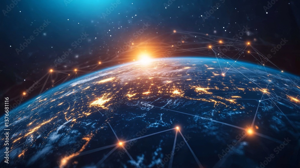 Poster abstract 3d illustration of information space in high-tech world of future. global data collection a