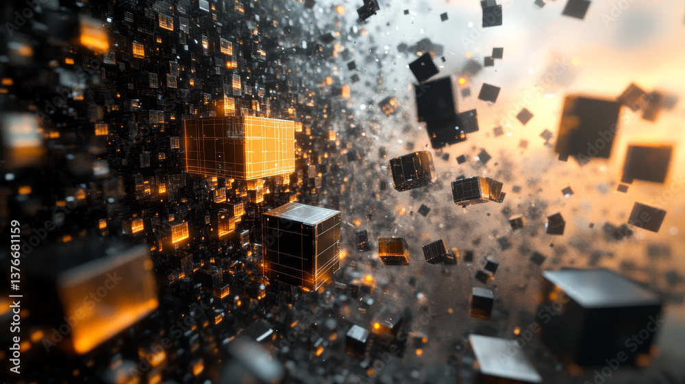 Poster abstract 3d illustration of information space in high-tech world of future. global data collection a