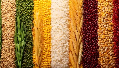 grãos diversos organizados em listras verticais, agricultura, produção