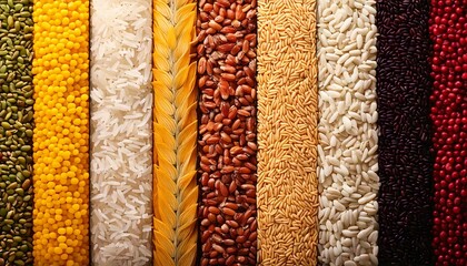 grãos diversos organizados em listras verticais, agricultura, produção
