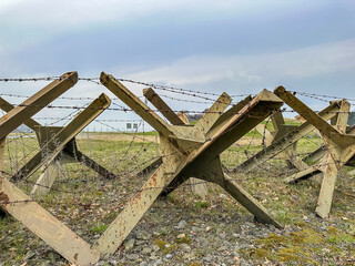 Iron anti tank crosses also known as Czech hedgehogs made to stop or delay enemy armored vehicles. © Diliara